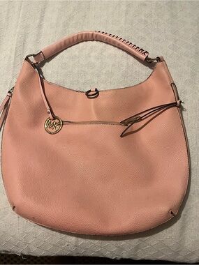 Michael Kors Blush Pink Pebbled Leather Hobo Bag with Gold Tone MK Charm